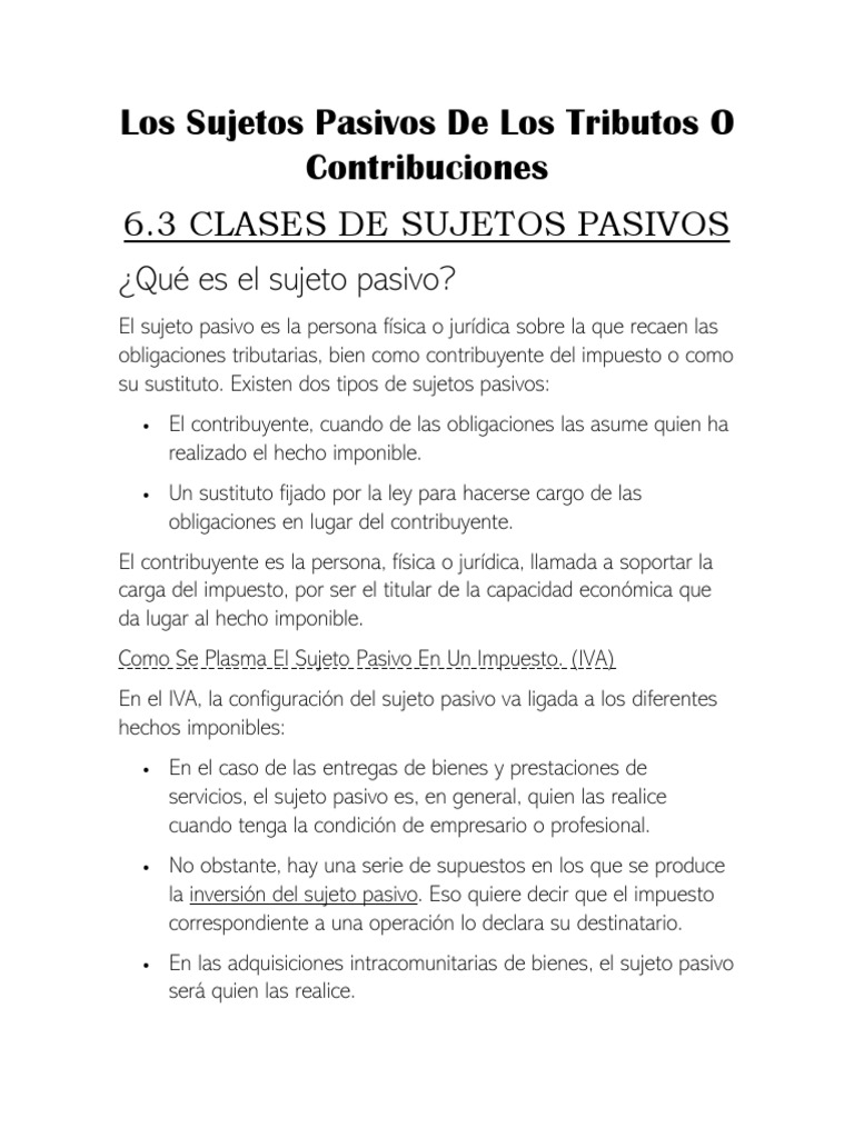 Clasificación de Sujetos Pasivos Tributarios | PDF