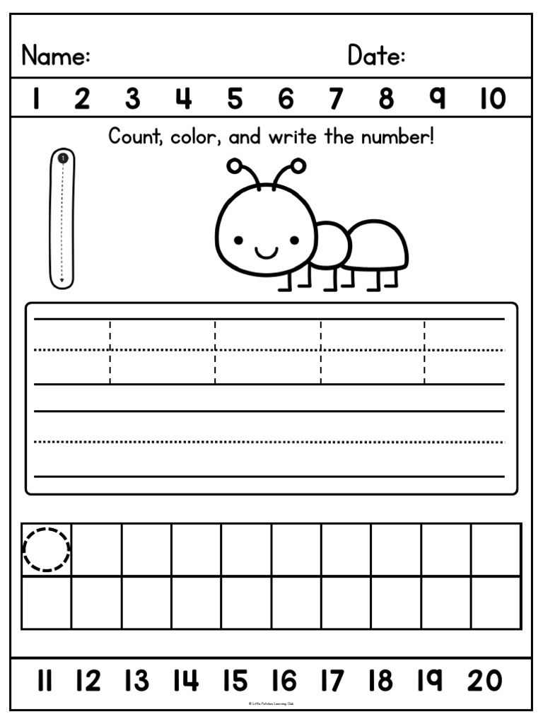 Numbers 1 to 20 worksheets pdf