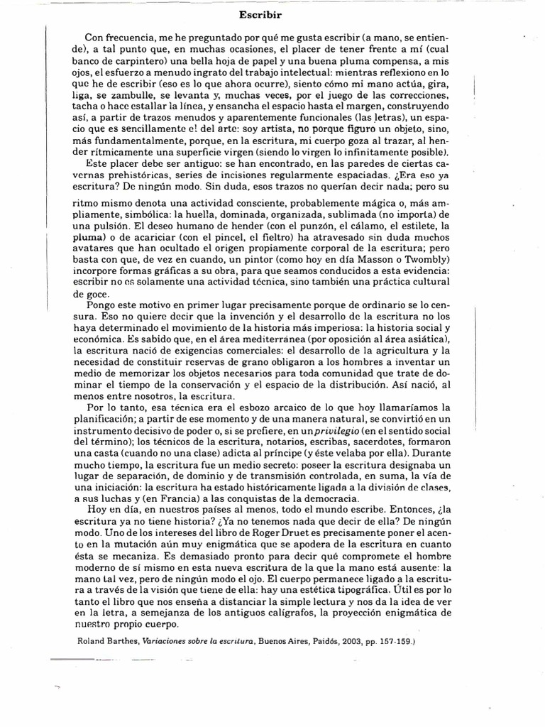 Barthes Escribir | PDF | Escritura