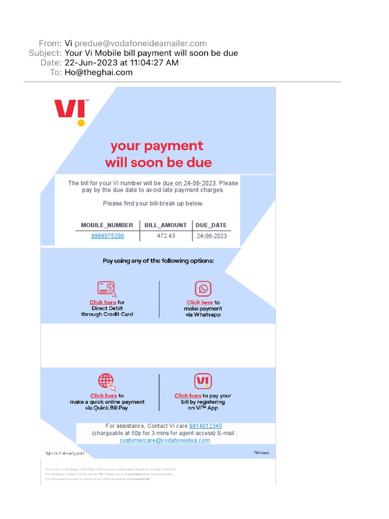 Vi Mobile Bill Payment | PDF
