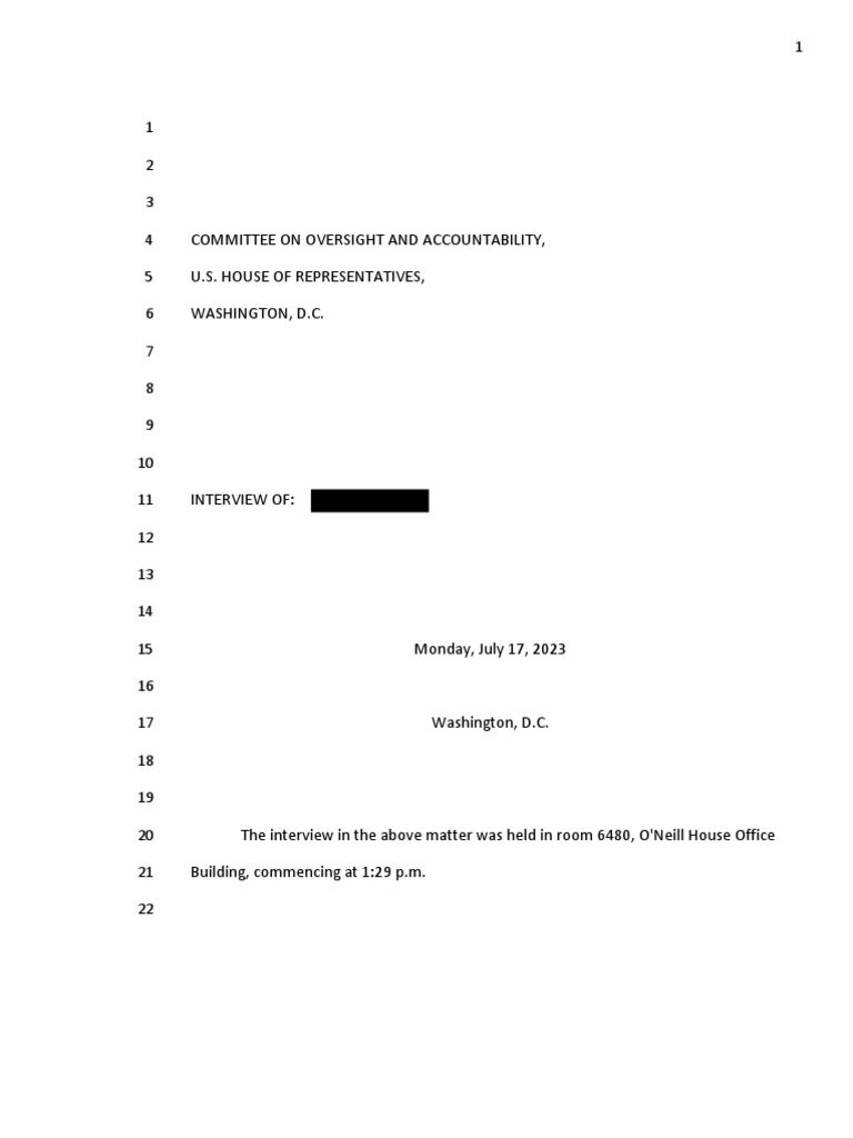 Congressional Interview Transcript | PDF | Witness | American Government