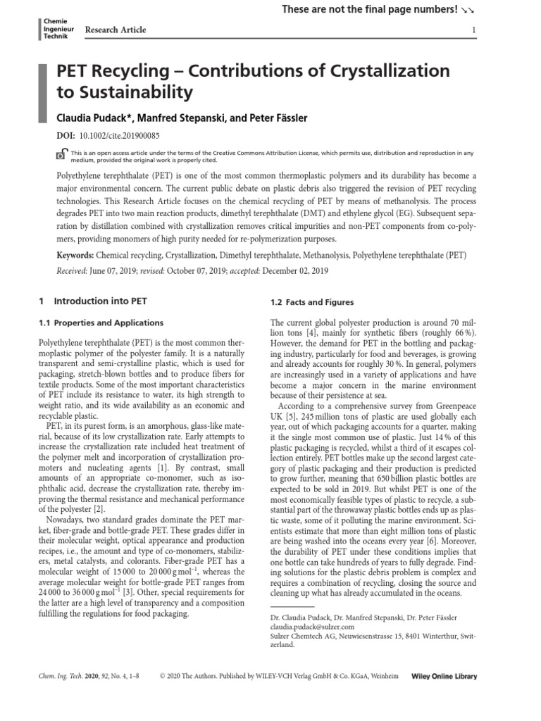 PET Recycling Contributions of Crystallization T PDF