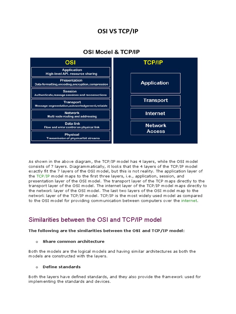 OSI Vs TCP Model | PDF