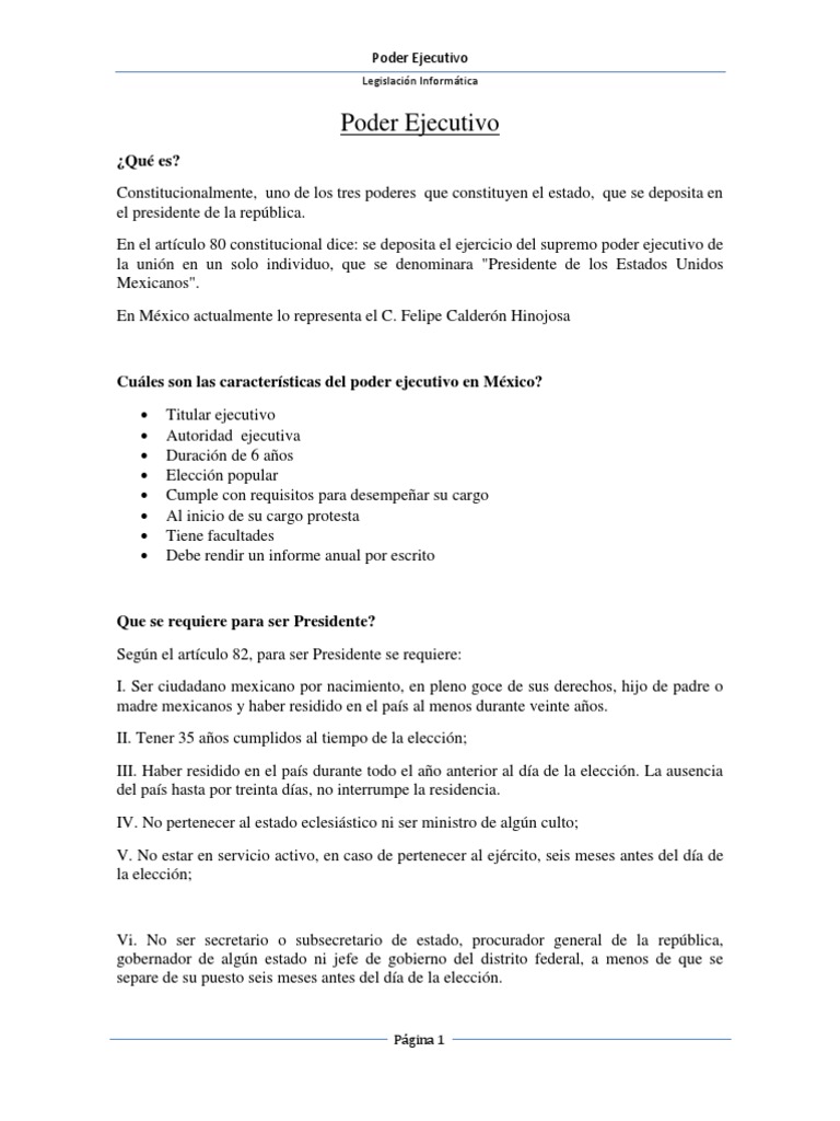 Poder Ejecutivo | PDF | Presidentes de los Estados Unidos | Gobierno ...