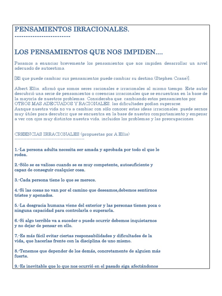Creencias Irracionales de Ellis | PDF | Business
