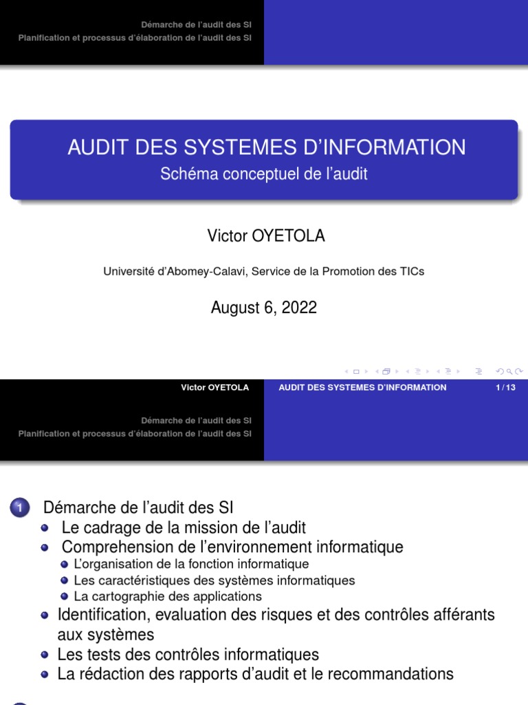 Démarche de l'Audit des Systèmes d'Information | PDF