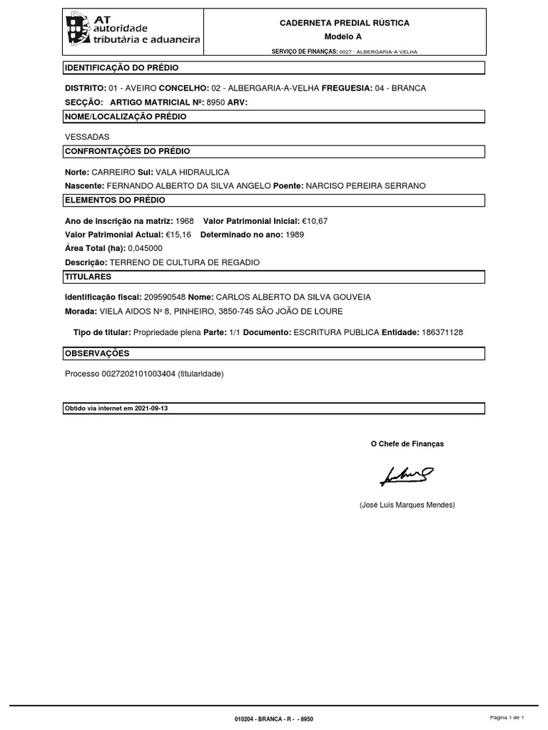 Caderneta Predial Contribuinte 2 | PDF