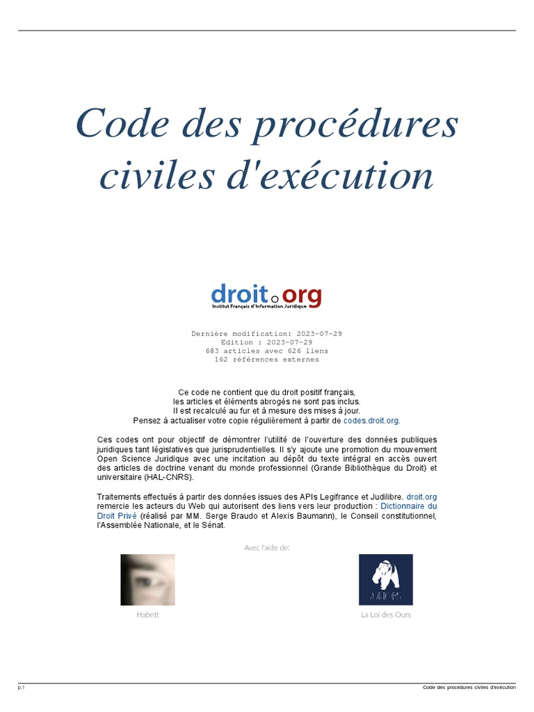 Code Des Procédures Civiles D'exécution PDF