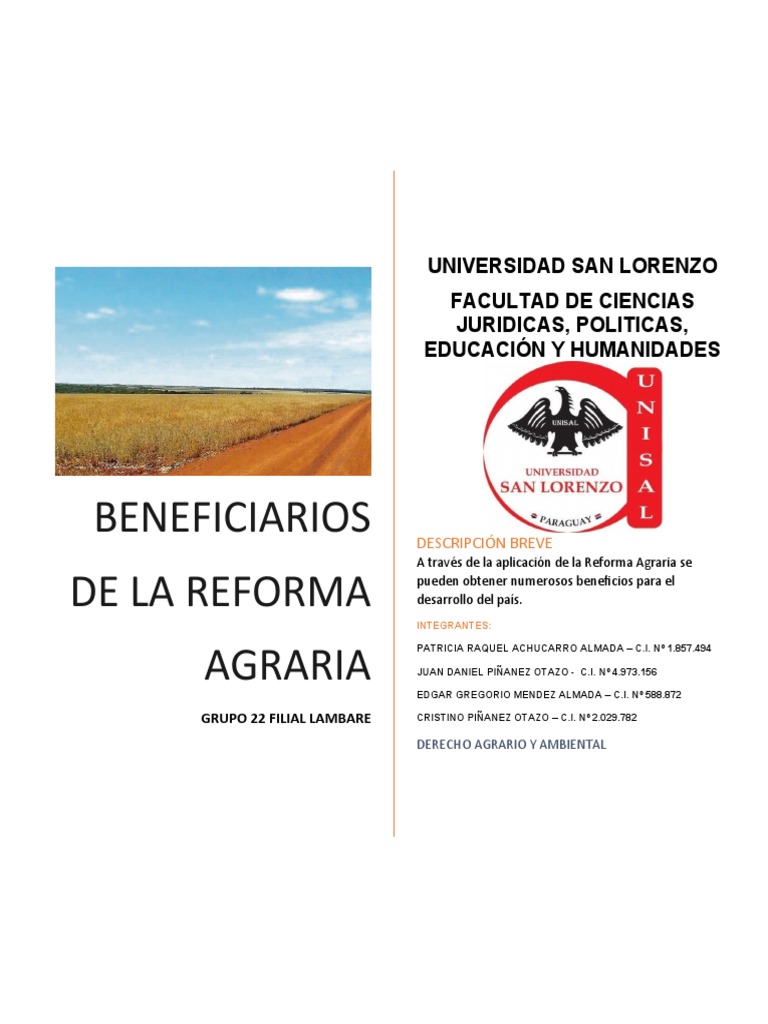 Beneficiarios de la Reforma Agraria en Paraguay | PDF | Reforma agraria ...