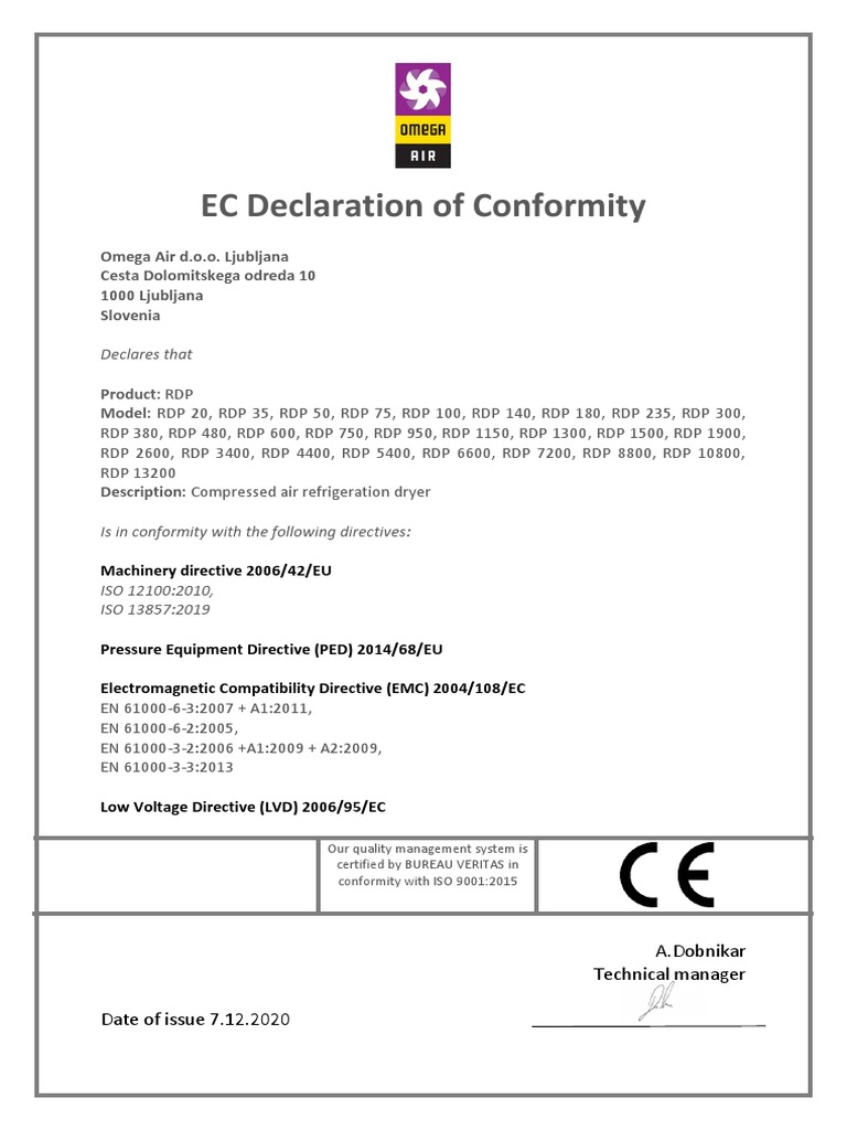 EC Declaration for RDP 13200 Dryer | PDF