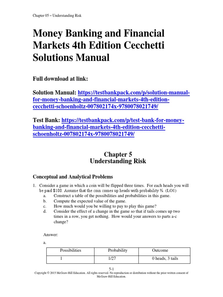 Money Banking and Financial Markets 4th Edition Cecchetti Solutions Manua 1 PDF