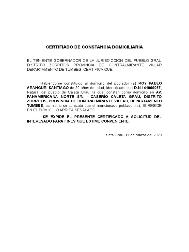 Constancia Domiciliaria Udoczconstancia De Resiencia