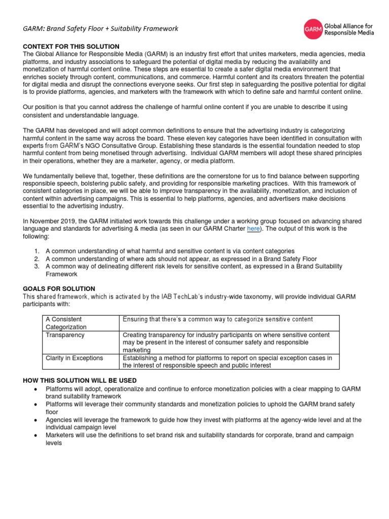 Garm Brand Safety Floor Suitability Framework 23 Sept PDF Marketing