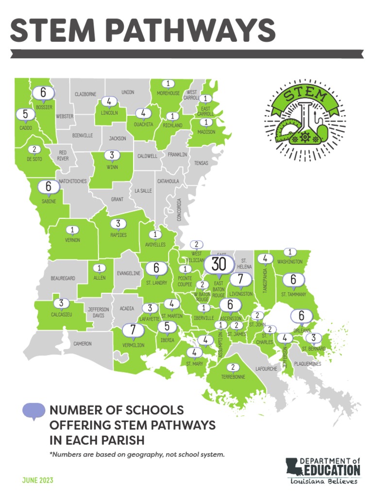 Number of Louisiana Schools Offering STEM Pathways in Each Parish PDF