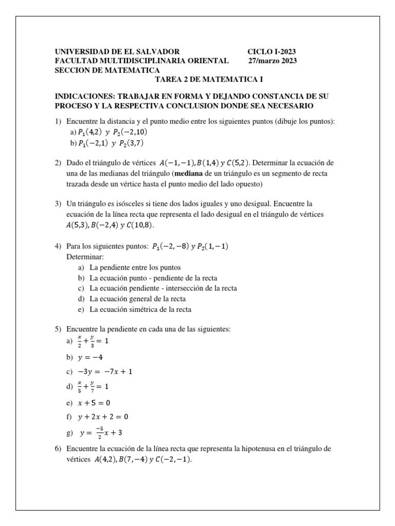 Tarea No 2 (Matematica I) | PDF