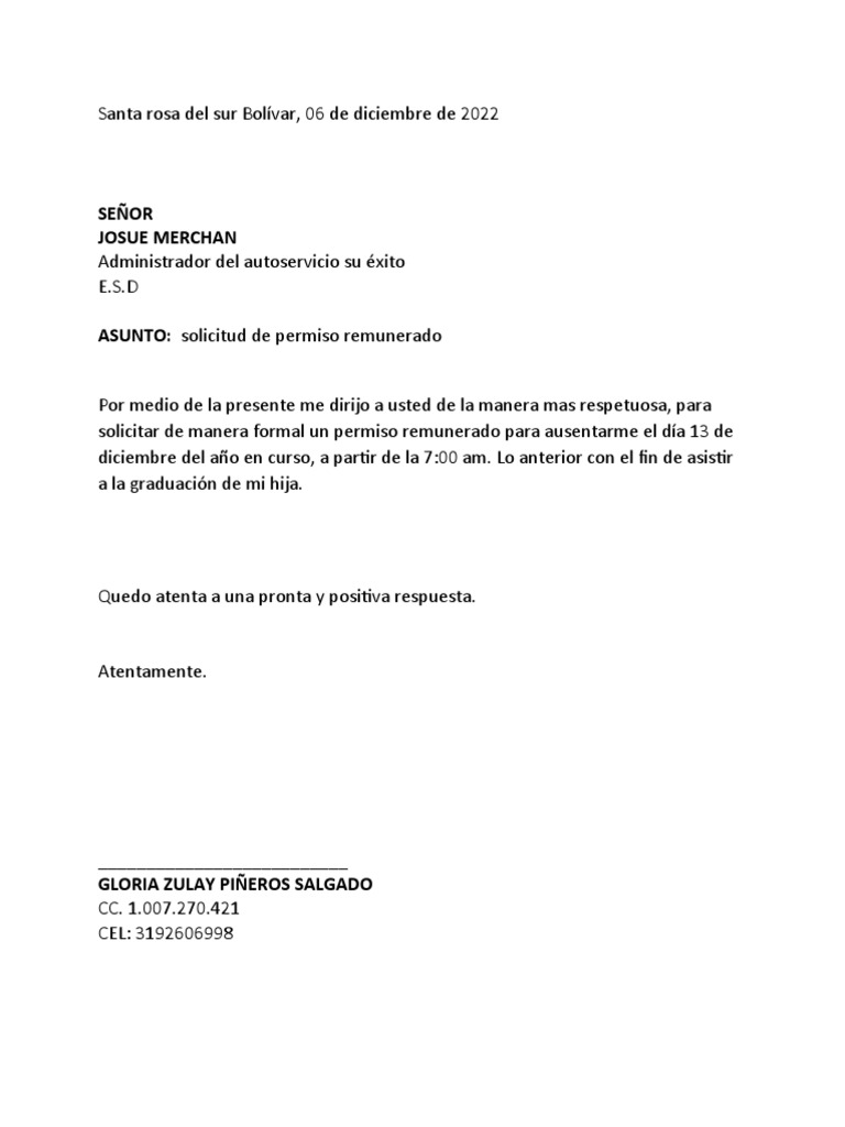 Carta de Permiso Laboral | PDF