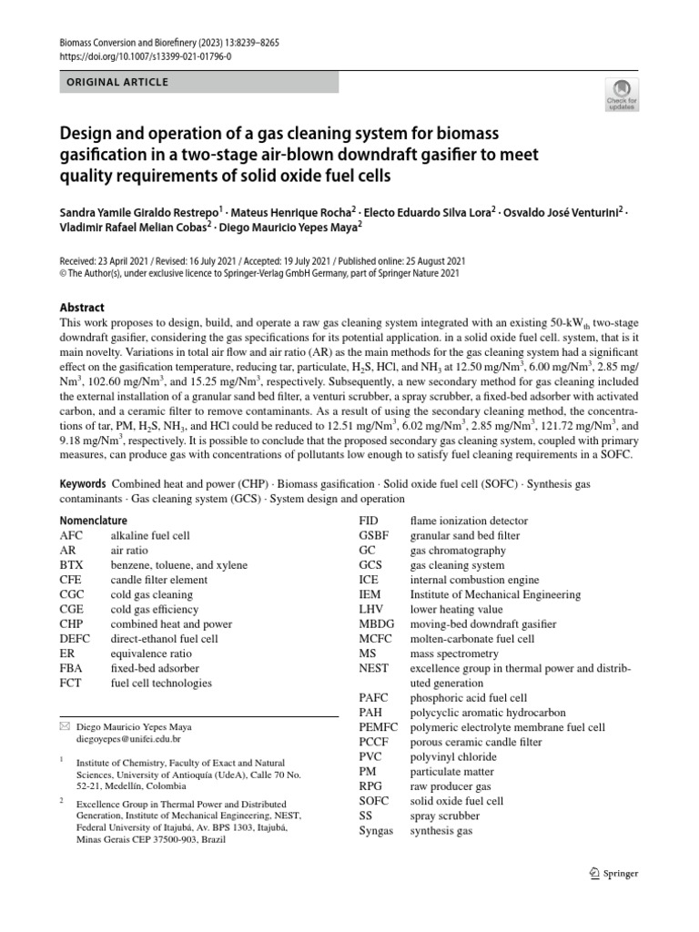 Gas Cleaning System for Biomass Gasification | PDF | Gasification ...