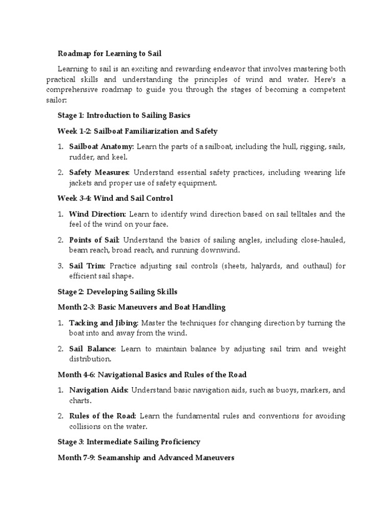 Roadmap For Learning To Sail PDF Sail Water Transport