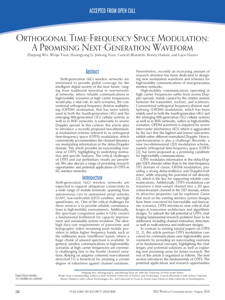Orthogonal Time Frequency Space Modulation A Promising Next Generation ...