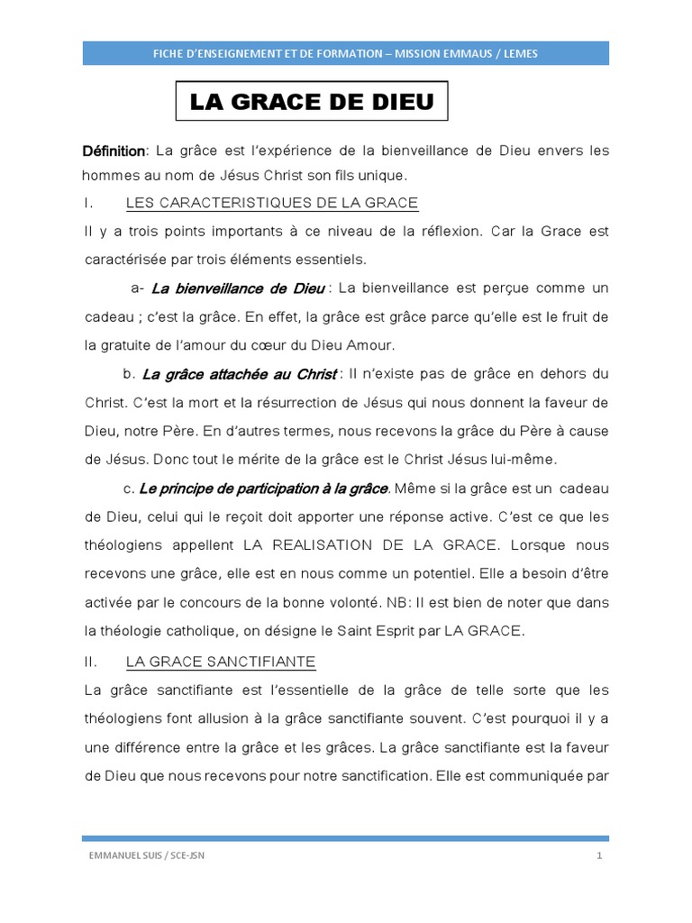 Comprendre la Grâce de Dieu | PDF
