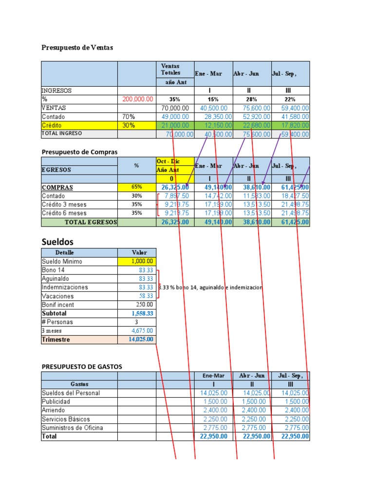 Presupuesto de Ventas y Gastos Anual | PDF | Presupuesto | Economias