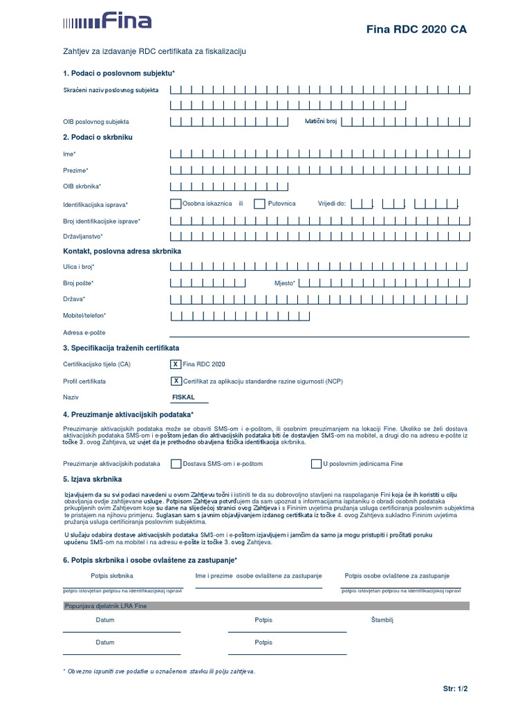 Zahtjev Cert Fiskal | PDF