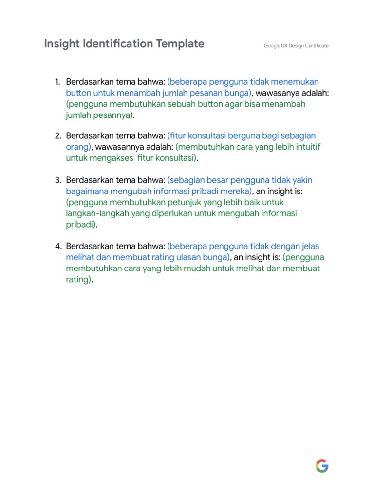 Google UX Design Certificate - Insight Identification Teratai Ungu | PDF
