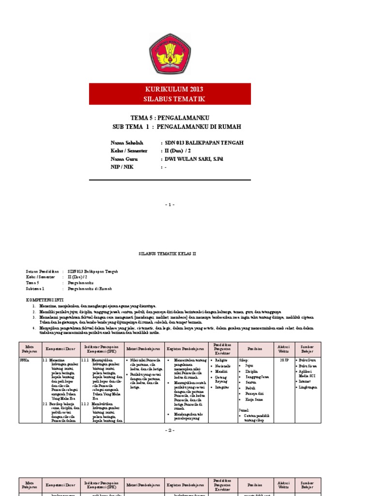 Silabus Tema 5 Pengalamanku | PDF