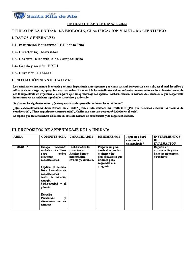 UNIDAD DE APRENDIZAJE 1° Secundaria BIOLOGIA UNIDAD 1 | PDF ...