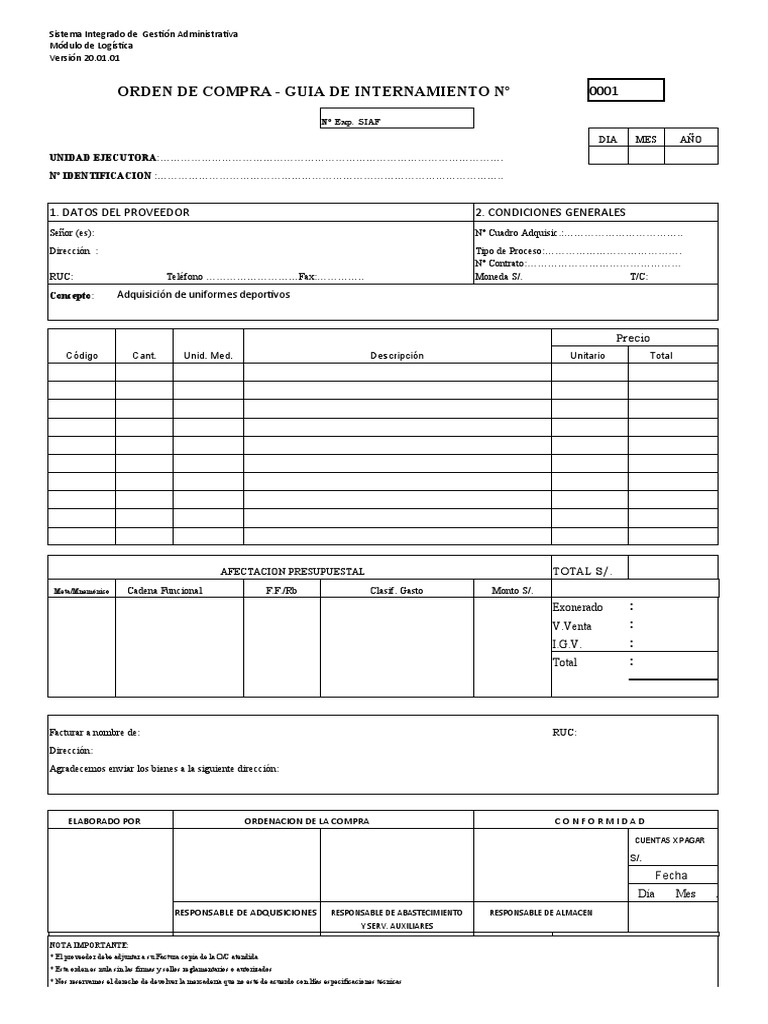 ORDEN DE COMPRA y SERVICIO - FORMATO | PDF