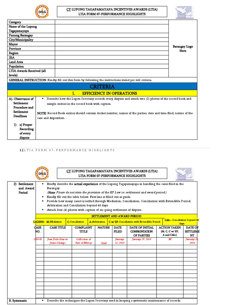LTIA Form 07: Performance Highlights | PDF | Justice | Crime & Violence