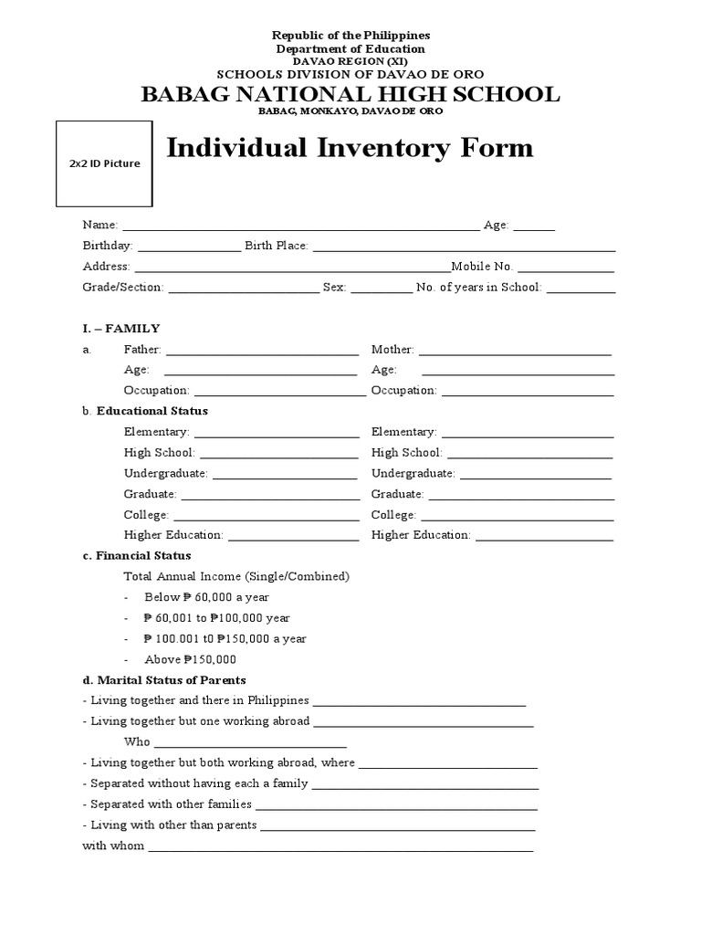 Individual Inventory Form PDF
