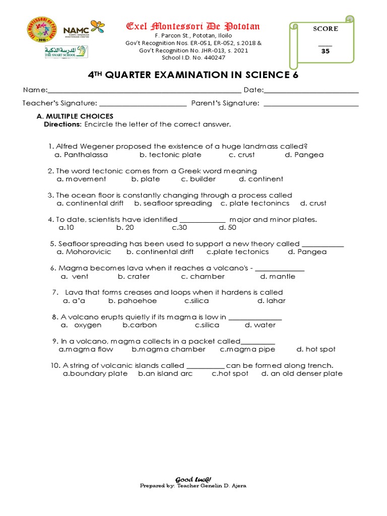 4th Quarter ExamScience 6 PDF