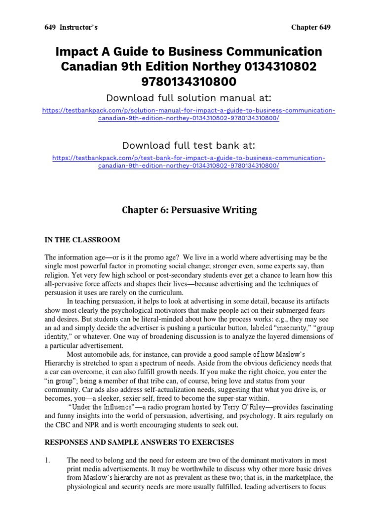 Impact A Guide To Business Communication Canadian 9th Edition Northey ...