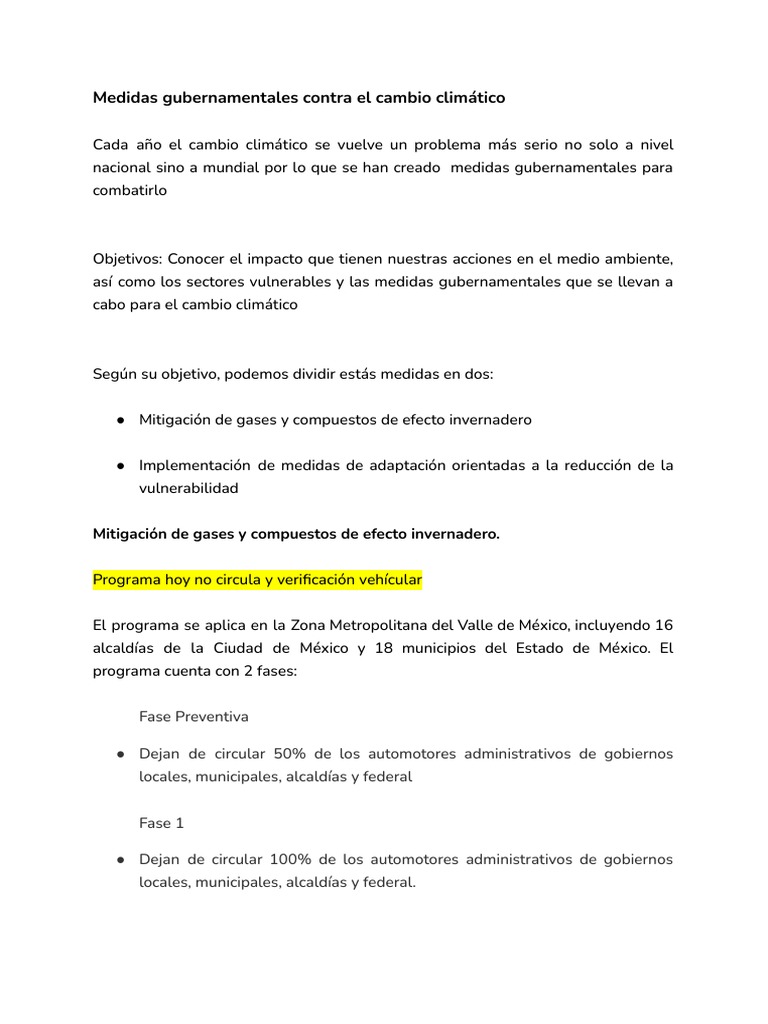 Medidas Gubernamentales contra el Cambio Climático | PDF | Energía ...