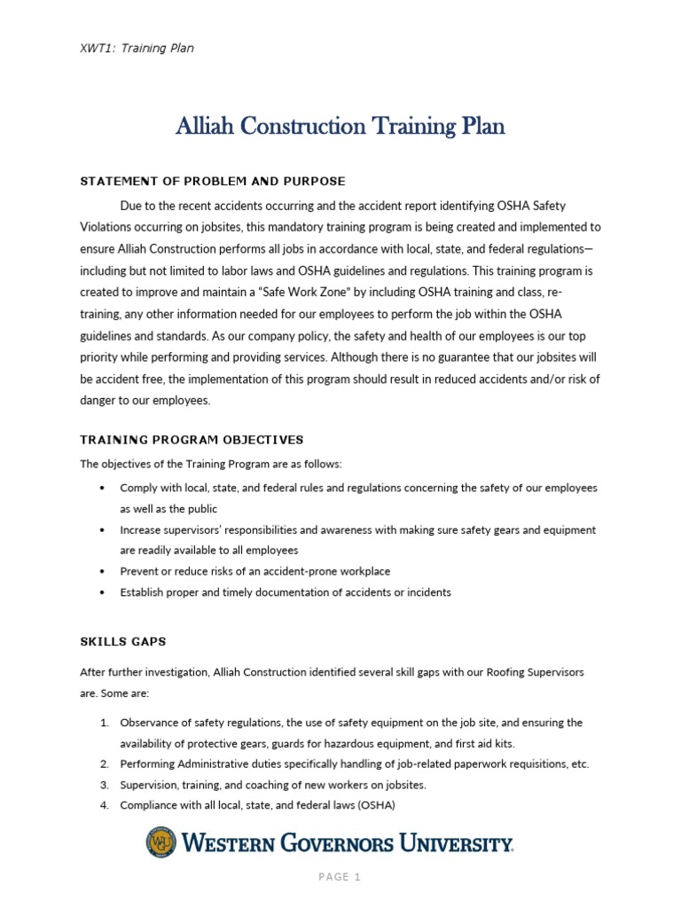 Alliah Construction Safety Training Plan | PDF | Career & Growth ...