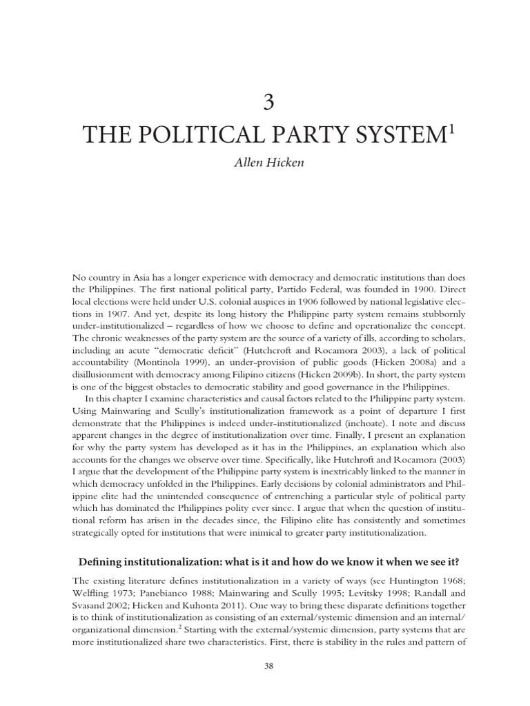 Philippine Party System Institutionalization | PDF | Elections | Voting