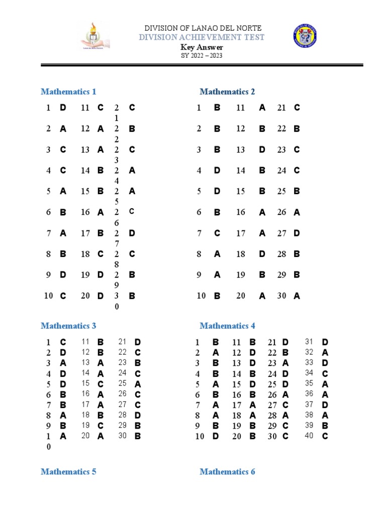 DAT Math Answer Key 2022-2023 | PDF | Mathematics | Science
