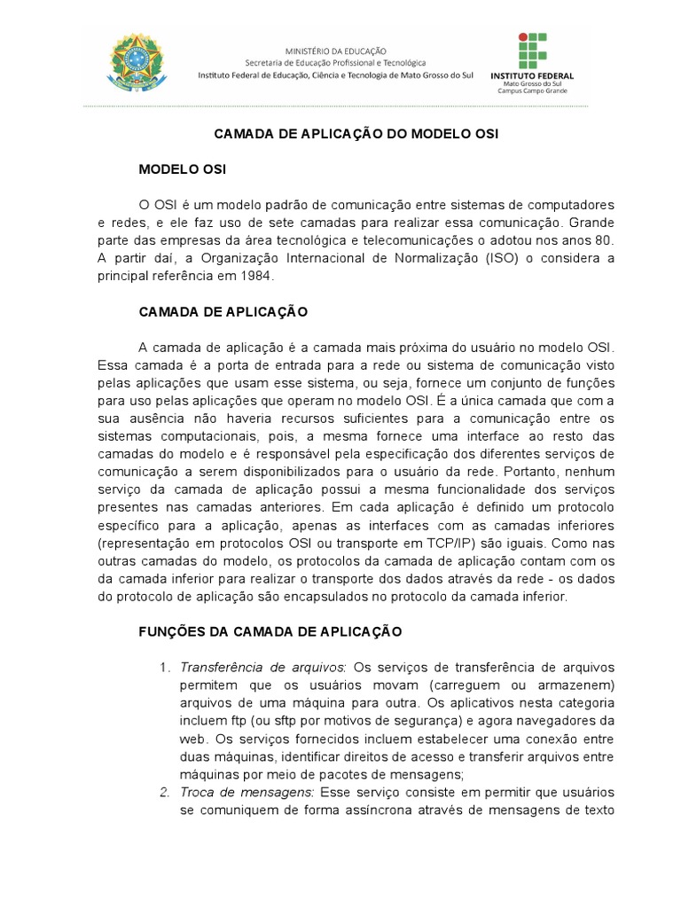 Camada de Aplicação | PDF | Modelo OSI | Rede de computadores, image size:768x1024