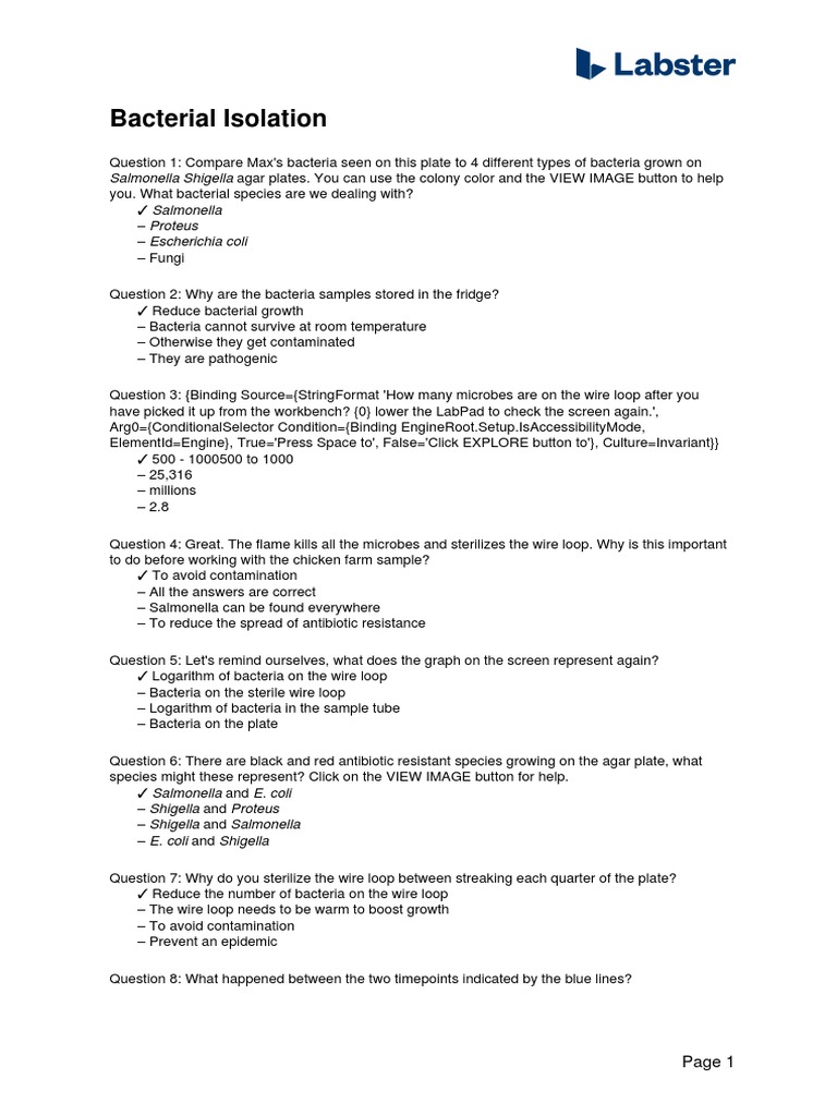 Questions Bacterial Isolation PDF