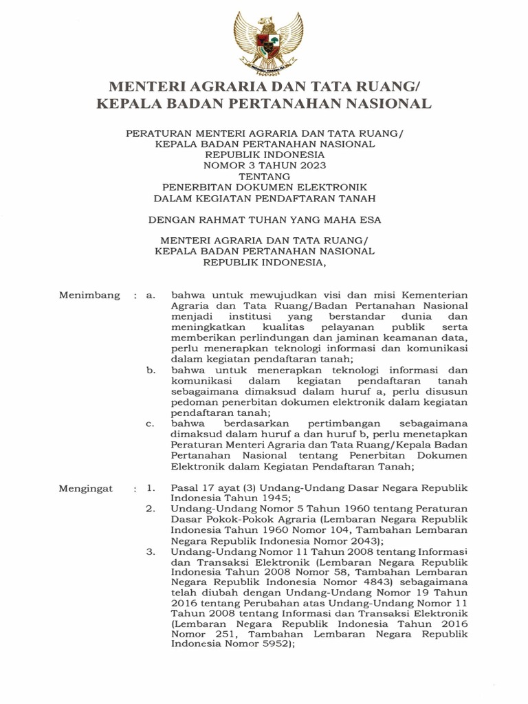 Permen Atr BPN 3 2023 | PDF