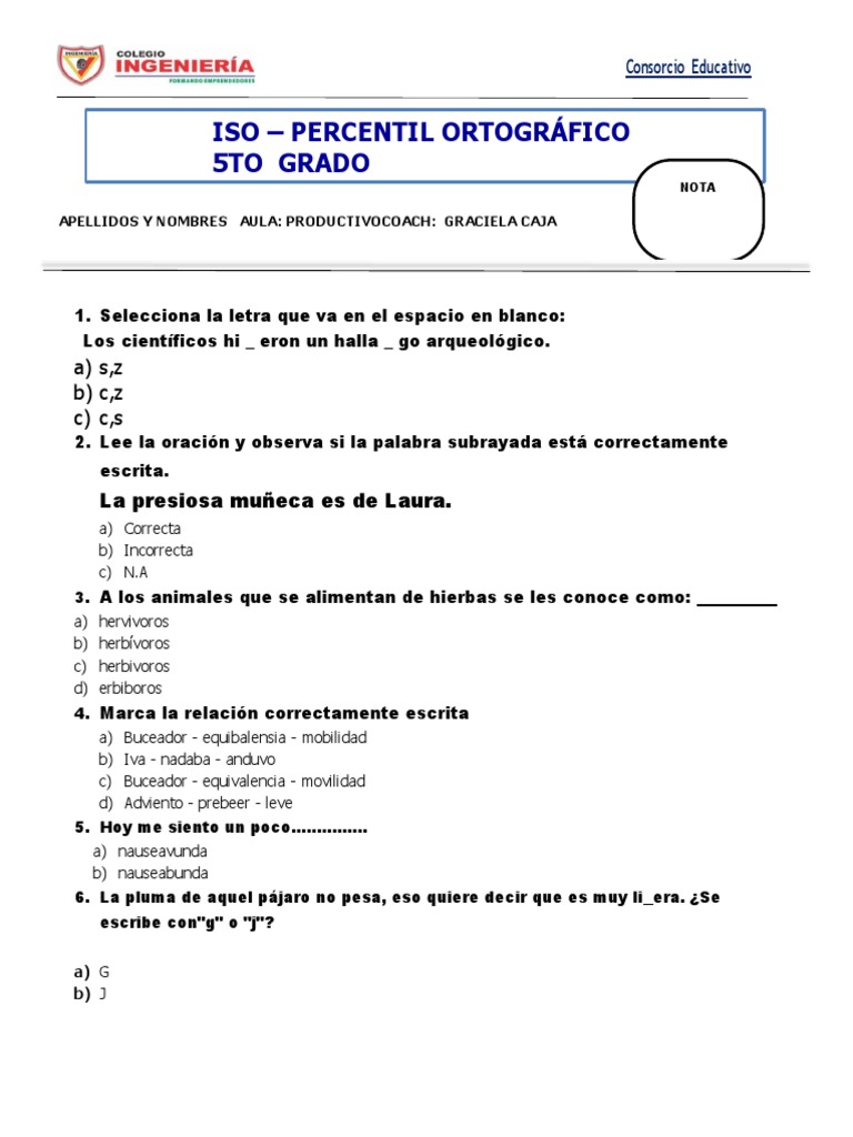 Ortografía para 5to Grado: Ejercicios | PDF