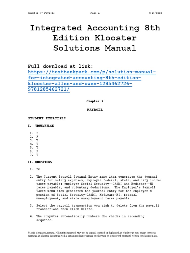 Payroll Chapter 7 Answer Key | PDF