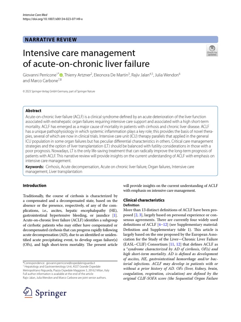 Intensive Care Management of Acute-On-Chronic Liver Failure | PDF