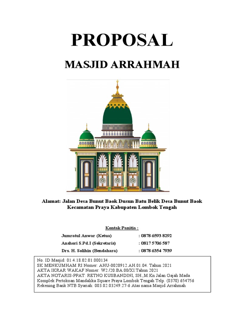 Proposal Pembangunan Masjid Arrahmah | PDF