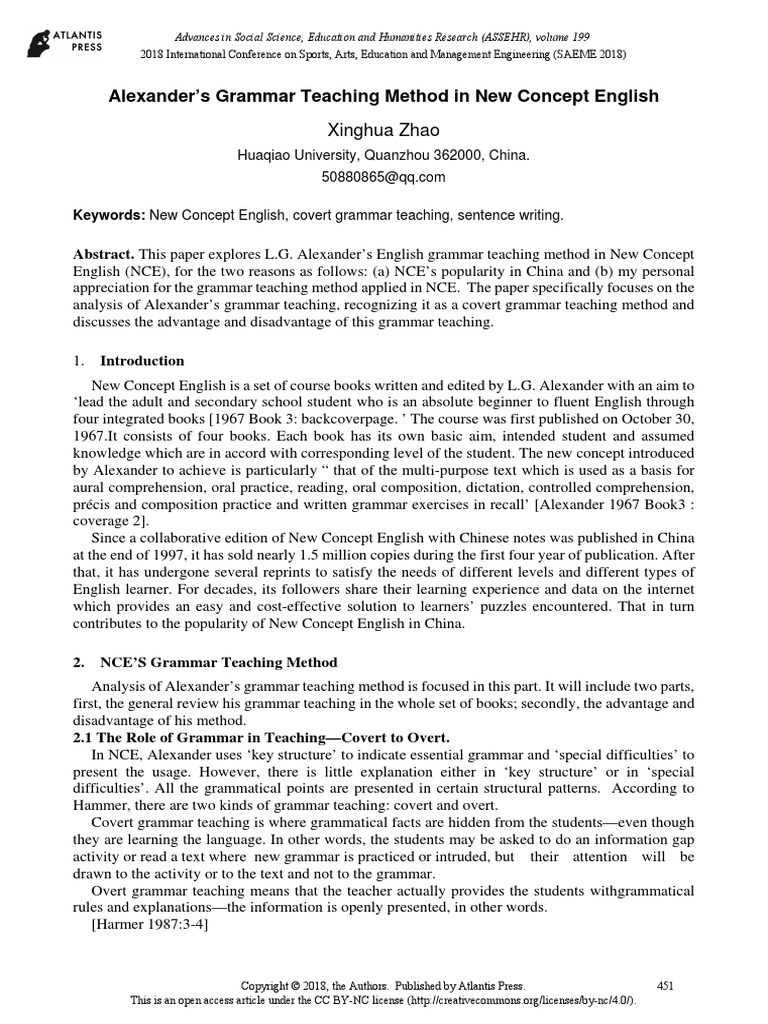 Alexander s grammar teaching method in new concept english pdf