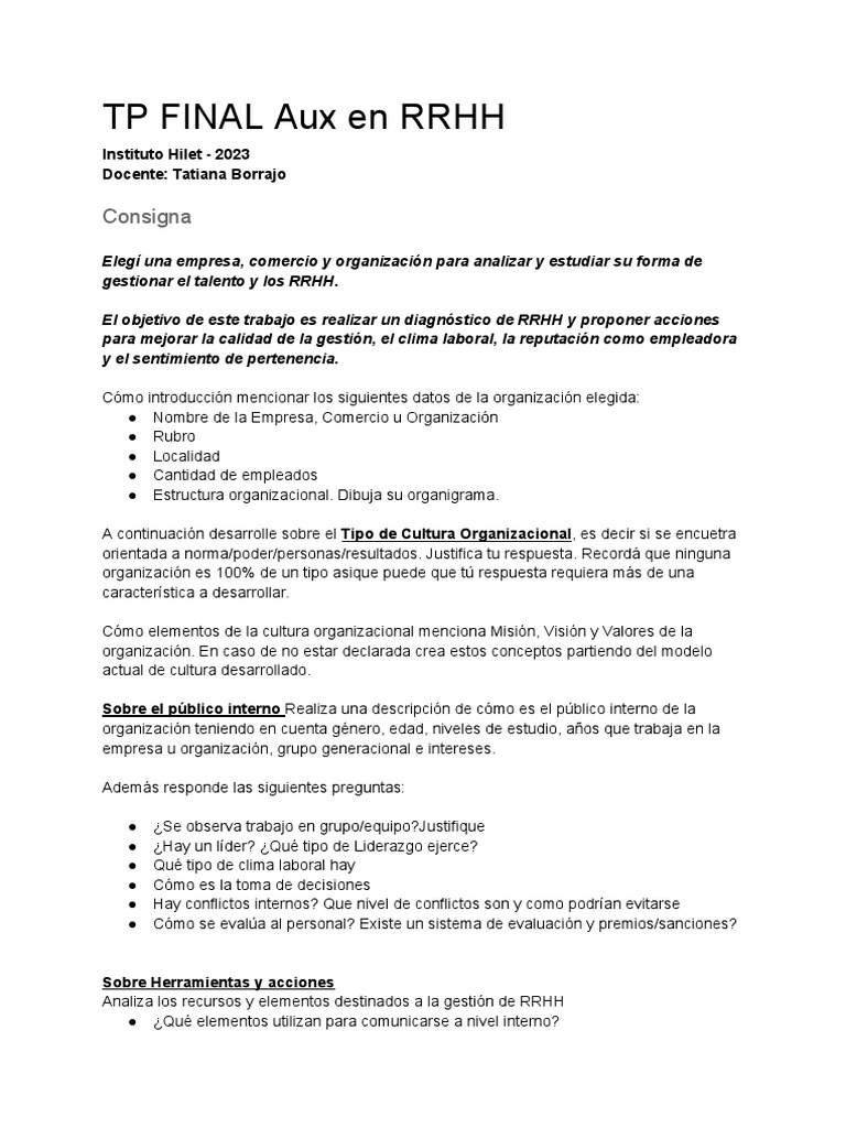 TP Final Aux. RRHH - Hilet 2023 | PDF