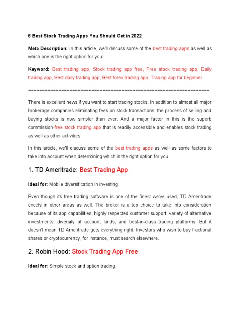 BEST APPS FOR INVESTING IN STOCKS 2022 intelligence overview