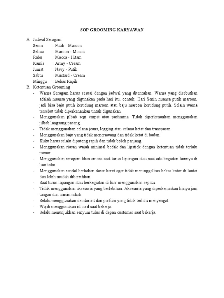 SOP GROOMING KARYAWAN PDF