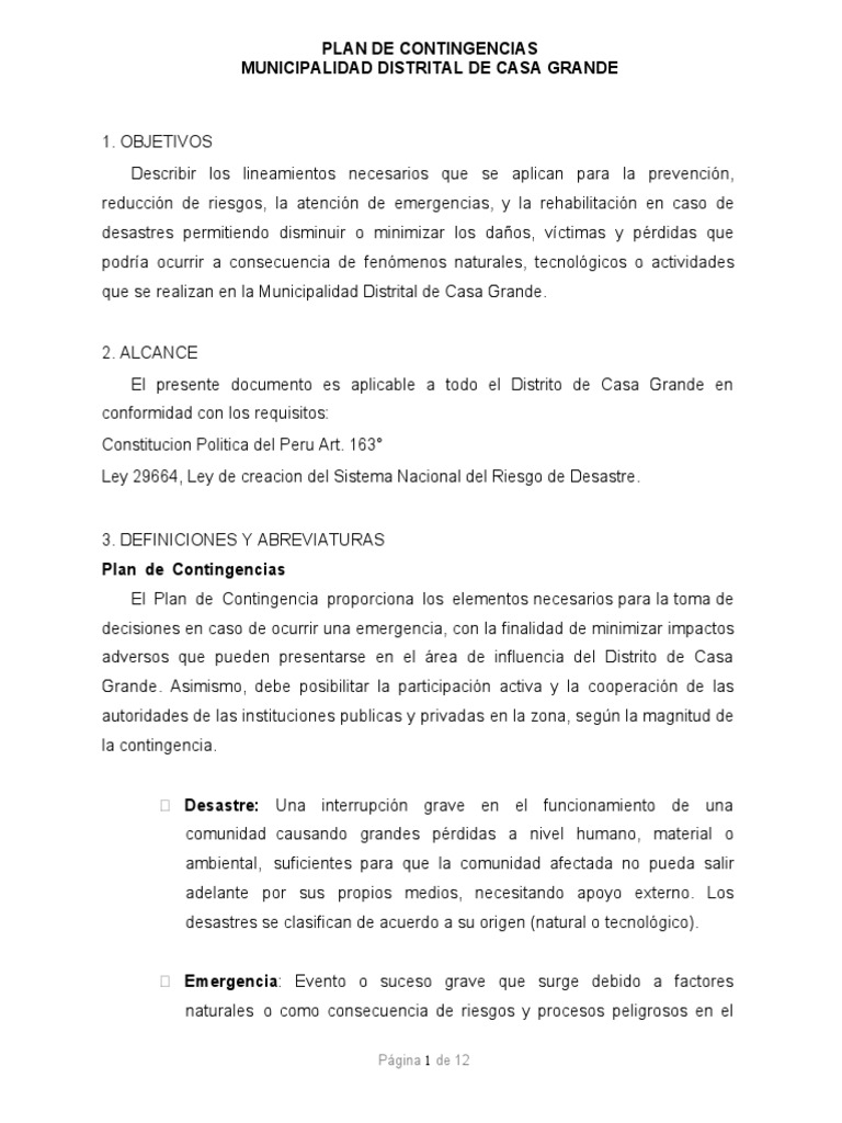 Plan de Contingencias | PDF | Seguridad y salud ocupacional | La seguridad